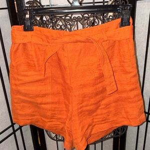 Women's Orange 100% Linen Shorts